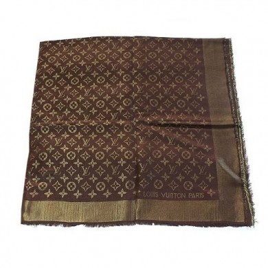 Copy 2011 Fashion Louis Vuitton Sale Cotton Scarf Gold Line Coffee LV015-3 GL04020