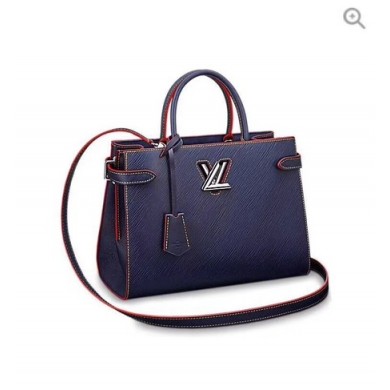 Imitation Louis Vuitton original Epi Leather Montaigne Tote Bag MM 54810 dark blue GL00563