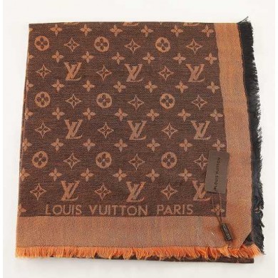 Imitation Louis Vuitton scarf cashmere cotton 099-5 coffee&yellow GL00632