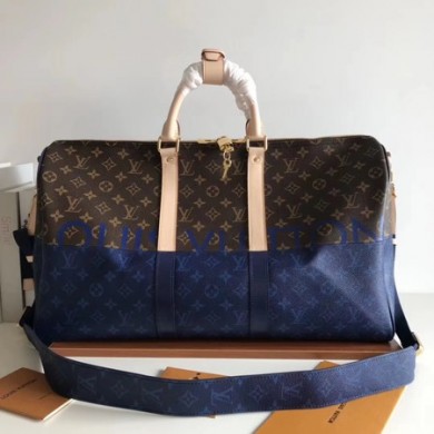 Louis Vuitton Monogram Canvas Keepall 50CM with Shoulder Strap 43861 blue.brown GL00821