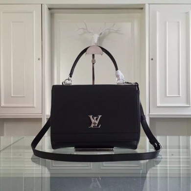 Louis Vuitton original litchi leather tote bag 50250 black GL02154