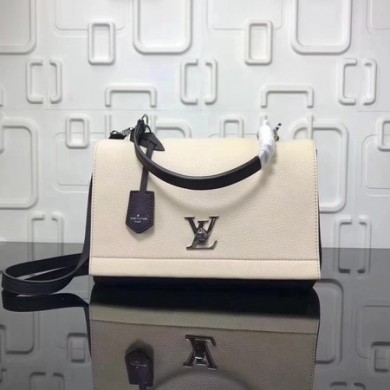 Replica Louis vuitton soft original calf leather LOCKME BB Bag M50250 Cream With black GL00377