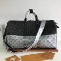 Louis Vuitton Monogram Macassar Canvas Keepall 50 Strap M43817 Silver&Black GL00229