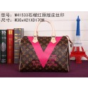 Replica 2015 Louis vuitton speedy 30 monogram V M41533 rose red GL02300