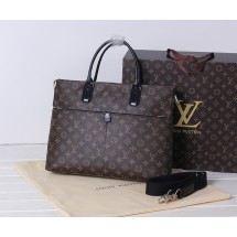 Fake Louis Vuitton Monogram Canvas Briefcase Calfskin Leather 41546 Brown GL02417