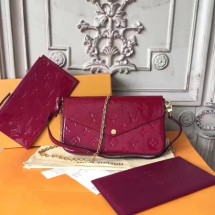 Louis Vuitton Original Monogram Vernis Felicie Chain Wallet 61276 Deep red GL03233