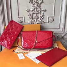 Louis Vuitton Original Monogram Vernis Felicie Chain Wallet 61276 red GL02759