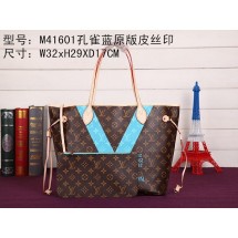 Replica 2015 louis vuitton neverfull mm monogram v m41602 blue GL03348