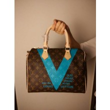 Louis Vuitton MONOGRAM V SPEEDY 30 Bag M41533 Blue GL04418