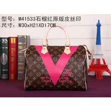 Replica 2015 Louis vuitton speedy 30 monogram V M41533 rose red GL02300