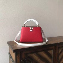 Replica Louis vuitton original taurillon leather Capucines PM M48865 red&white&grey GL02063