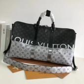 High Quality Replica Louis Vuitton Monogram Canvas Keepall 50CM with Shoulder Strap 43817 silver.black GL01327