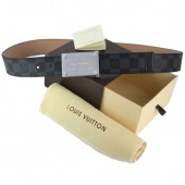 Louis Vuitton Damier Graphite Canvas Silver Buckle Leather Belt 0118 GL01082